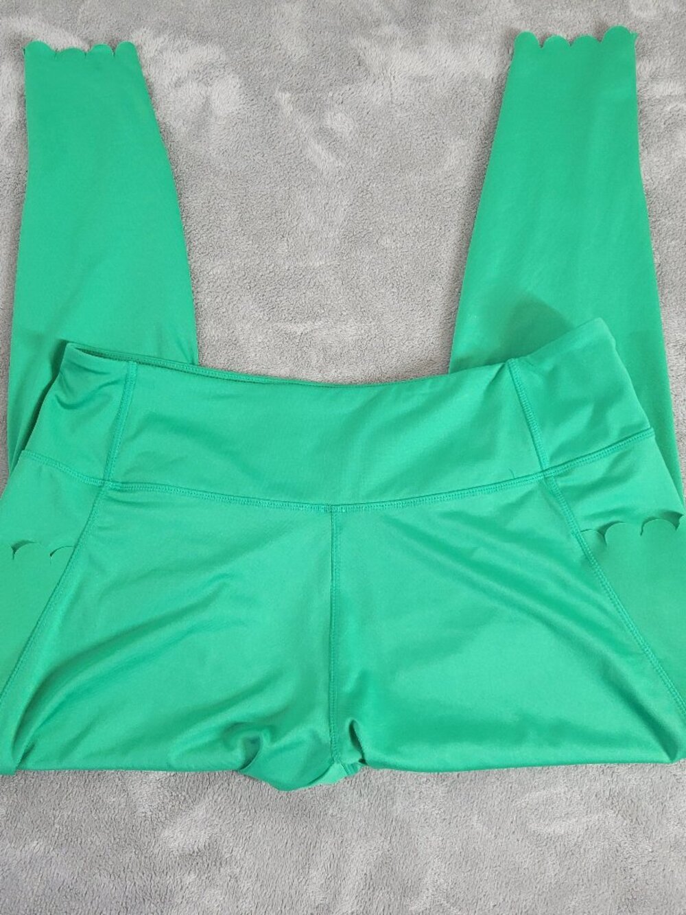 Crown & Ivy Womens 2X Green Scallop Hem Cropped Leggings Pockets GRE53E